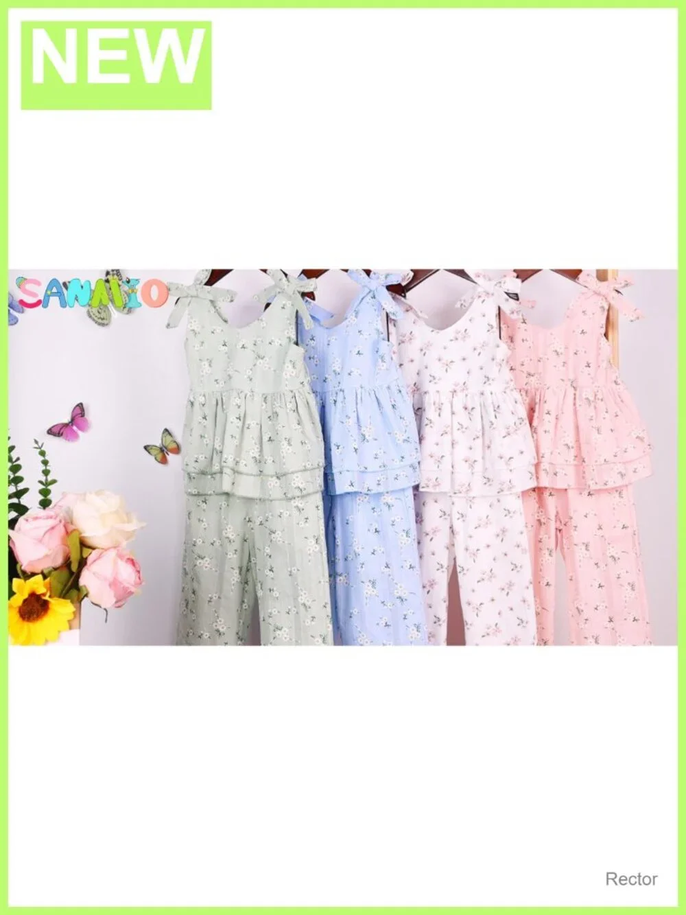 Toddler Girl Floral Outfit Set Cotton Spandex Sleeveless Top Wide Leg Pants
